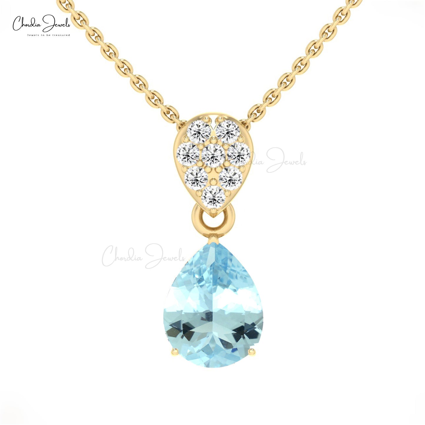 Natural Aquamarine Tear Drop Pendant 2.00 Carat 14k Solid Gold White Diamond Pendant