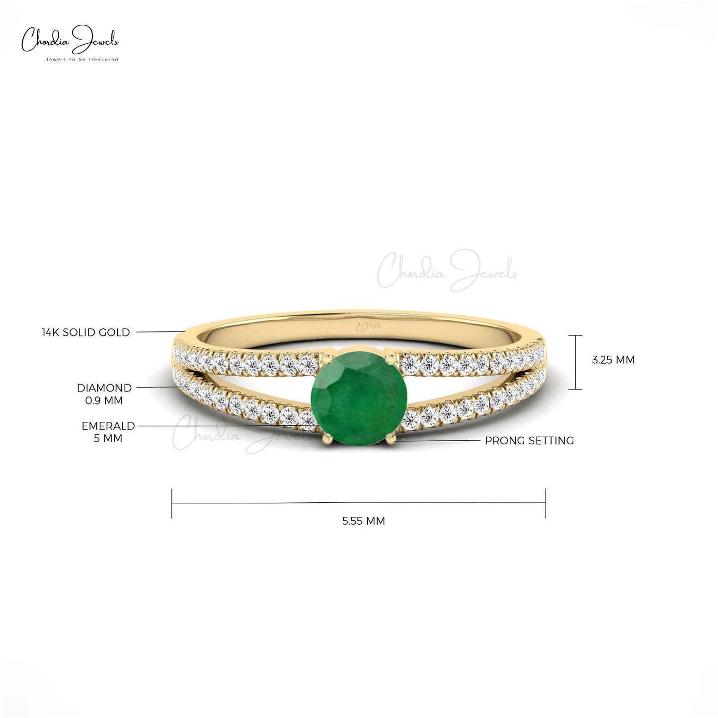 Load image into Gallery viewer, Genuine Round Cut Emerald and Diamond Split Shank Ring14k Solid Gold

