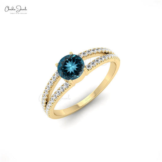 Load image into Gallery viewer, Classic 14k Solid Gold London Blue Topaz Split Shank Engagement Ring For Her
