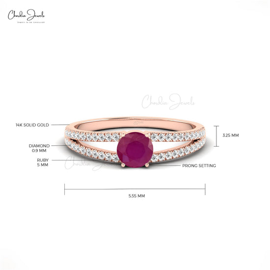 Load image into Gallery viewer, Prong-Set Ruby Split Shank Engagement Ring With Beaded Diamonds
