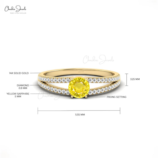 Solid 14k Gold Yellow Sapphire and Diamond Solitaire Ring for Engagement