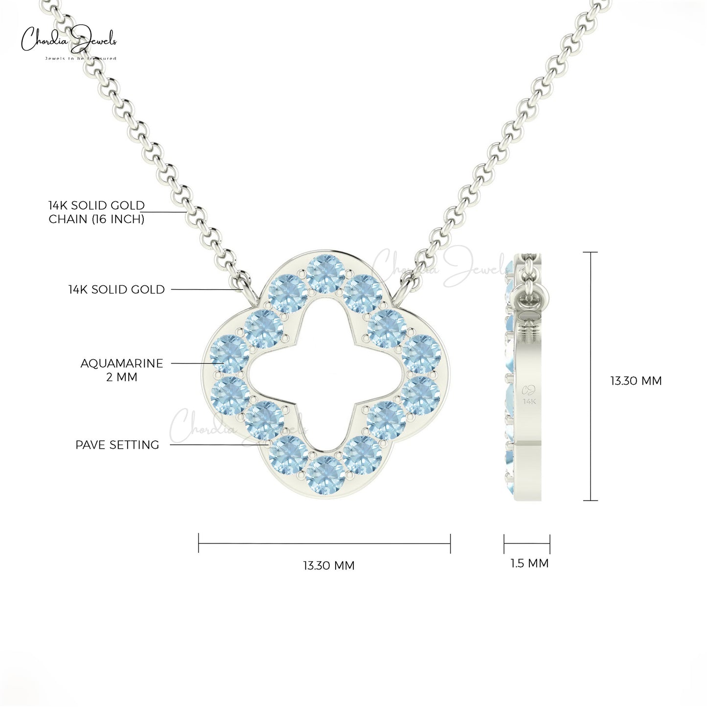 Aquamarine Gemstone Necklaces Online in USA - Aqua Stone Necklace