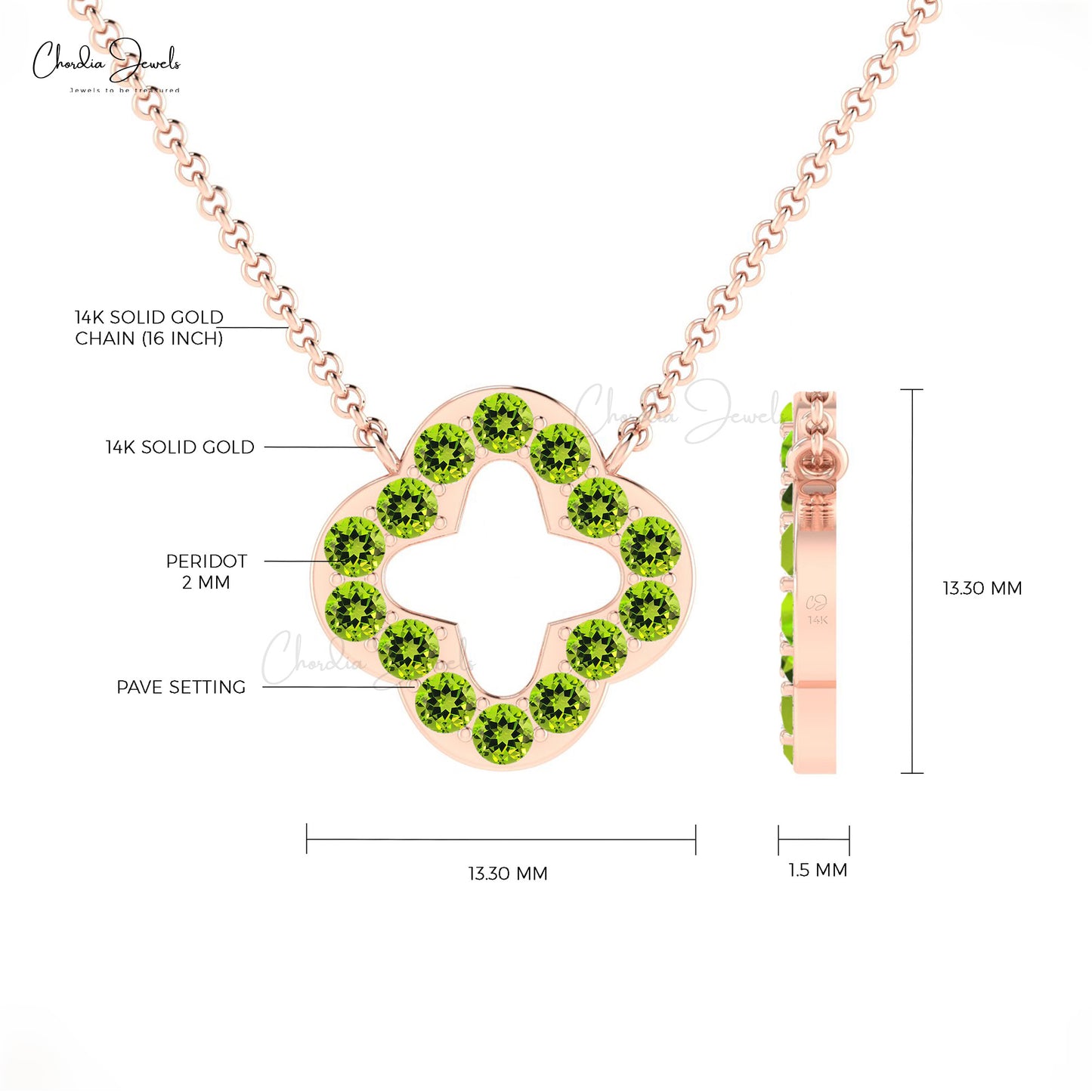 Peridot Open Clover Necklace
