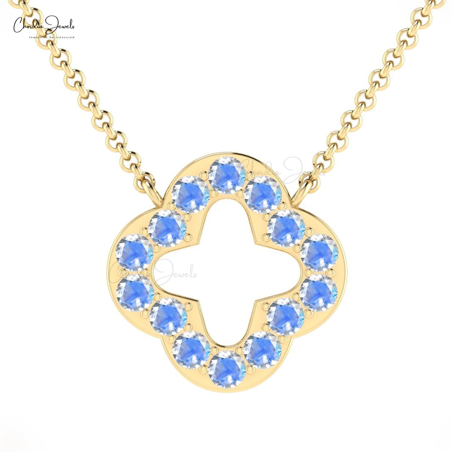 Pure 14k Gold Clover Chain Necklace With 0.70 Ct Rainbow Moonstone Proposal Necklaces