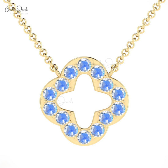 Beautiful Excellent Stylish Round Shape Natural London Blue Topaz Open Clover Necklace Pendant 14k Pure Gold Necklace Fine Jewelry For Her