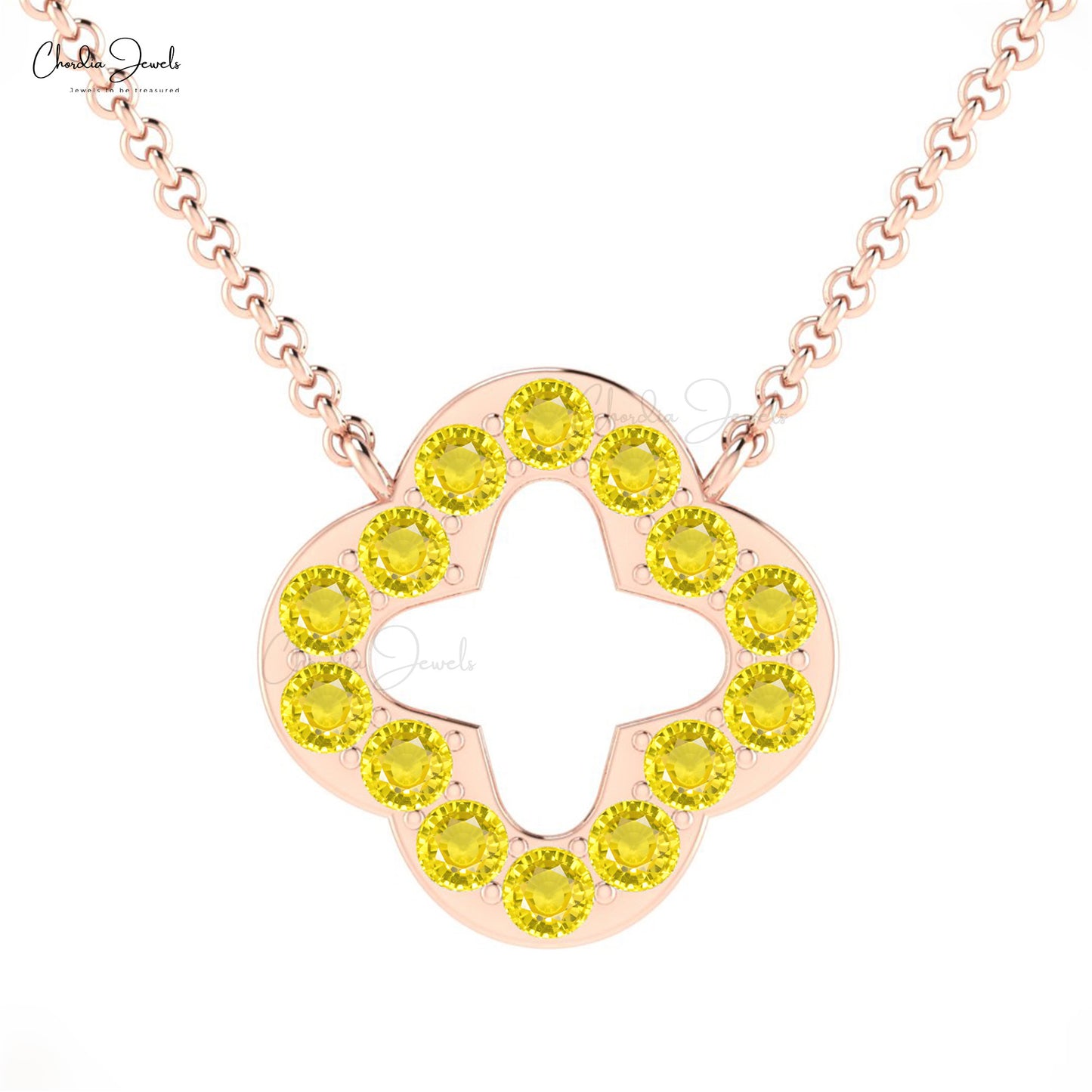 Load image into Gallery viewer, Yellow Sapphire Open Clover Necklace
