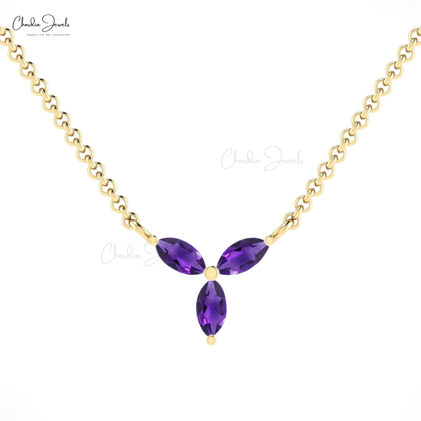 High Quality New Design Marquise Necklace Authentic Purple Amethyst Gemstone Necklace Pendant 14k Solid Gold Minimalist Jewelry For Women