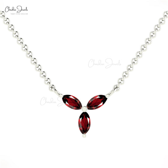 Exquisite Marquise Cut Genuine Red Garnet Necklace Pendant 4x2mm January Birthstone Gemstone Pendant in 14k Real Gold Engagement Gift For Her