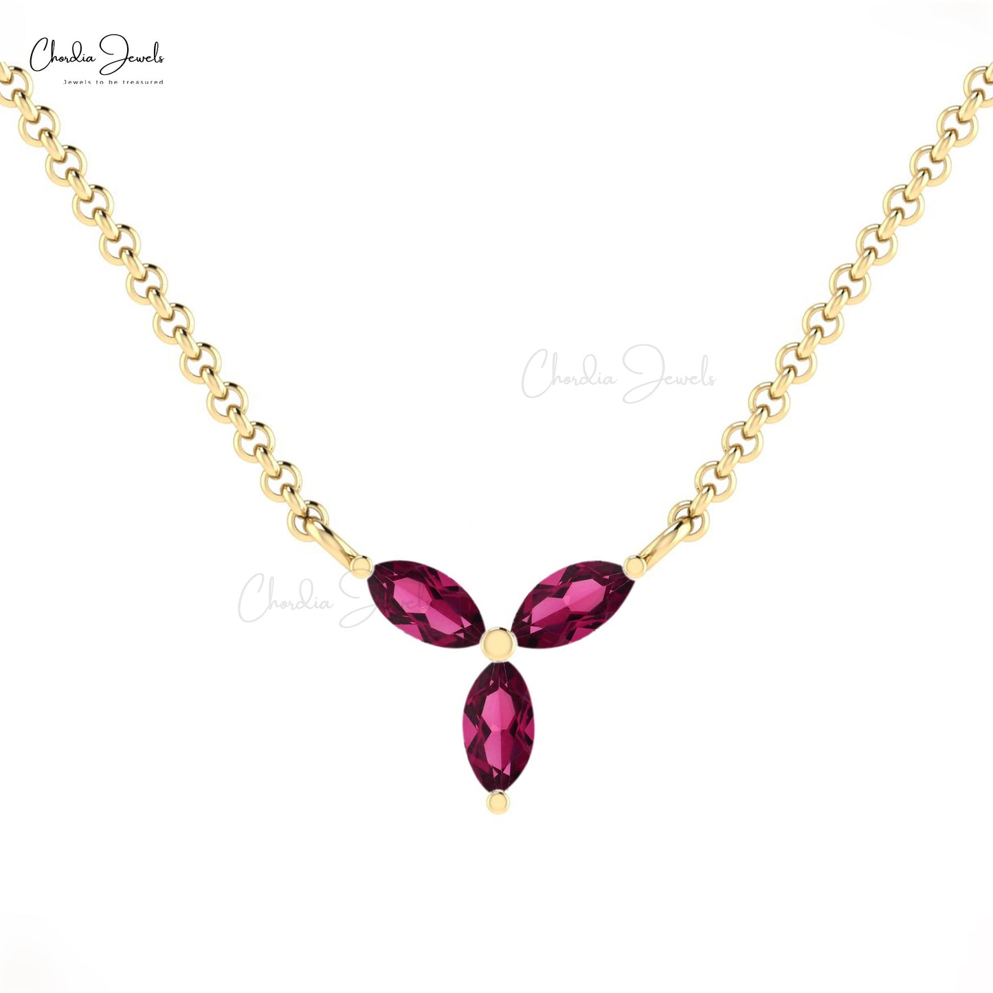 Load image into Gallery viewer, Fashion and Elegant Genuine Rhodolite Garnet Marquise Shape Necklace Pendant 14k Real Gold 3-Stone Necklace Birthday Gift For Wife
