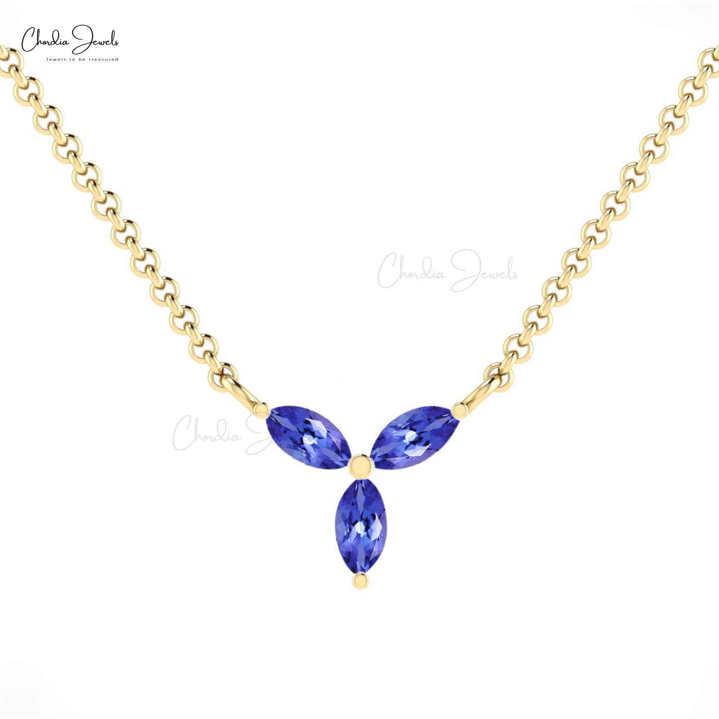 AAA Natural Tanzanite 3 Stone Necklace, Real 14K Gold Spring Ring Necklace, 0.24CT Marquise Cut Gemstone Necklace, Gift For Her