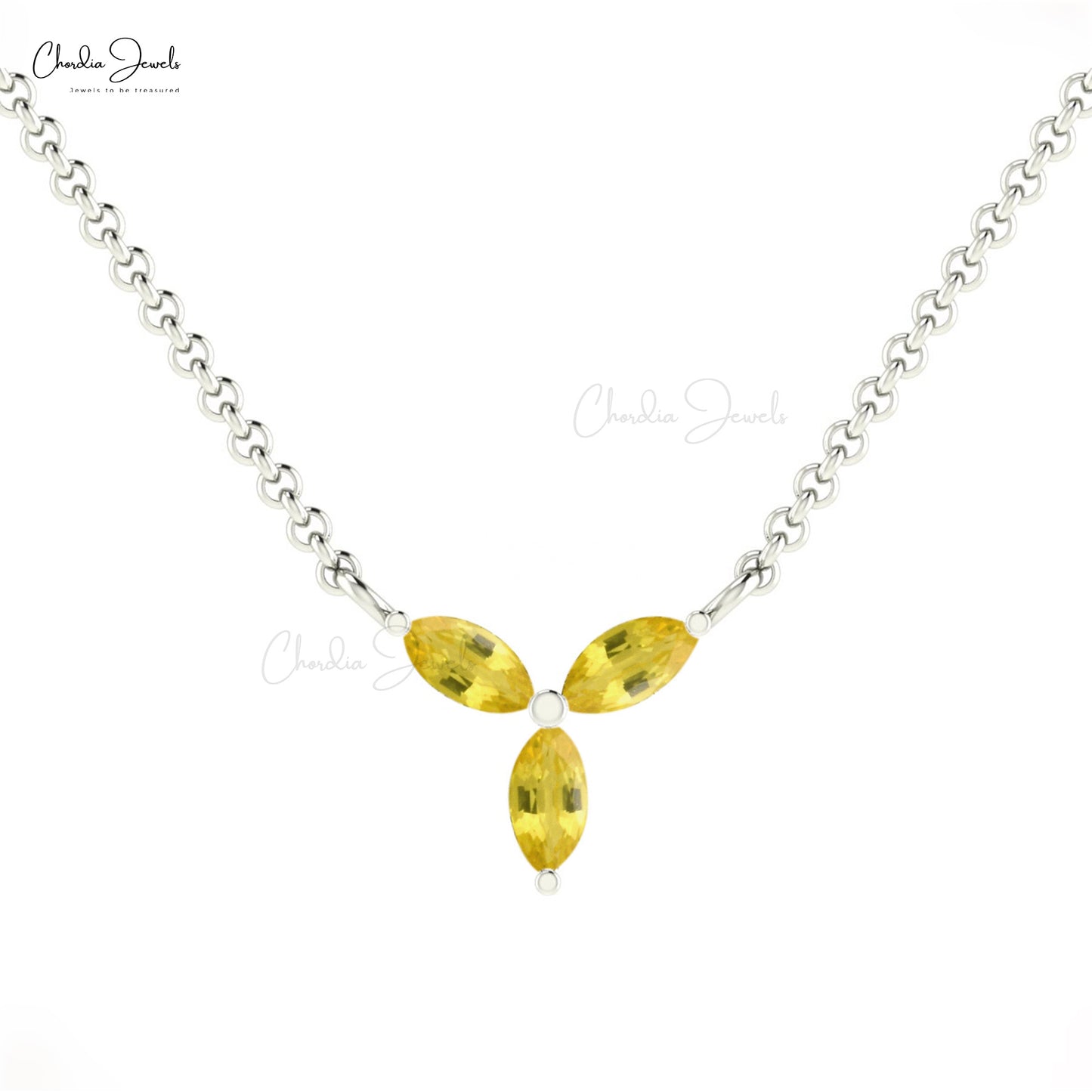 Load image into Gallery viewer, Vintage Marquise Shape Natural Gemstone Necklace Pendant in 14k Real Gold 4x2mm Yellow Sapphire Gemstone 3-Stone Necklace Mother&amp;#39;s Day Gift
