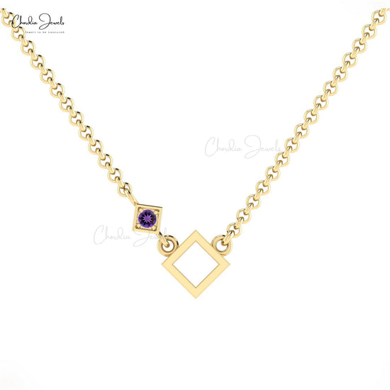 Load image into Gallery viewer, Beautiful Attractive Open Square Gemstone Accented Necklace Pendant Authentic Purple Amethyst Necklace 14k Solid Gold Jewelry For Gift
