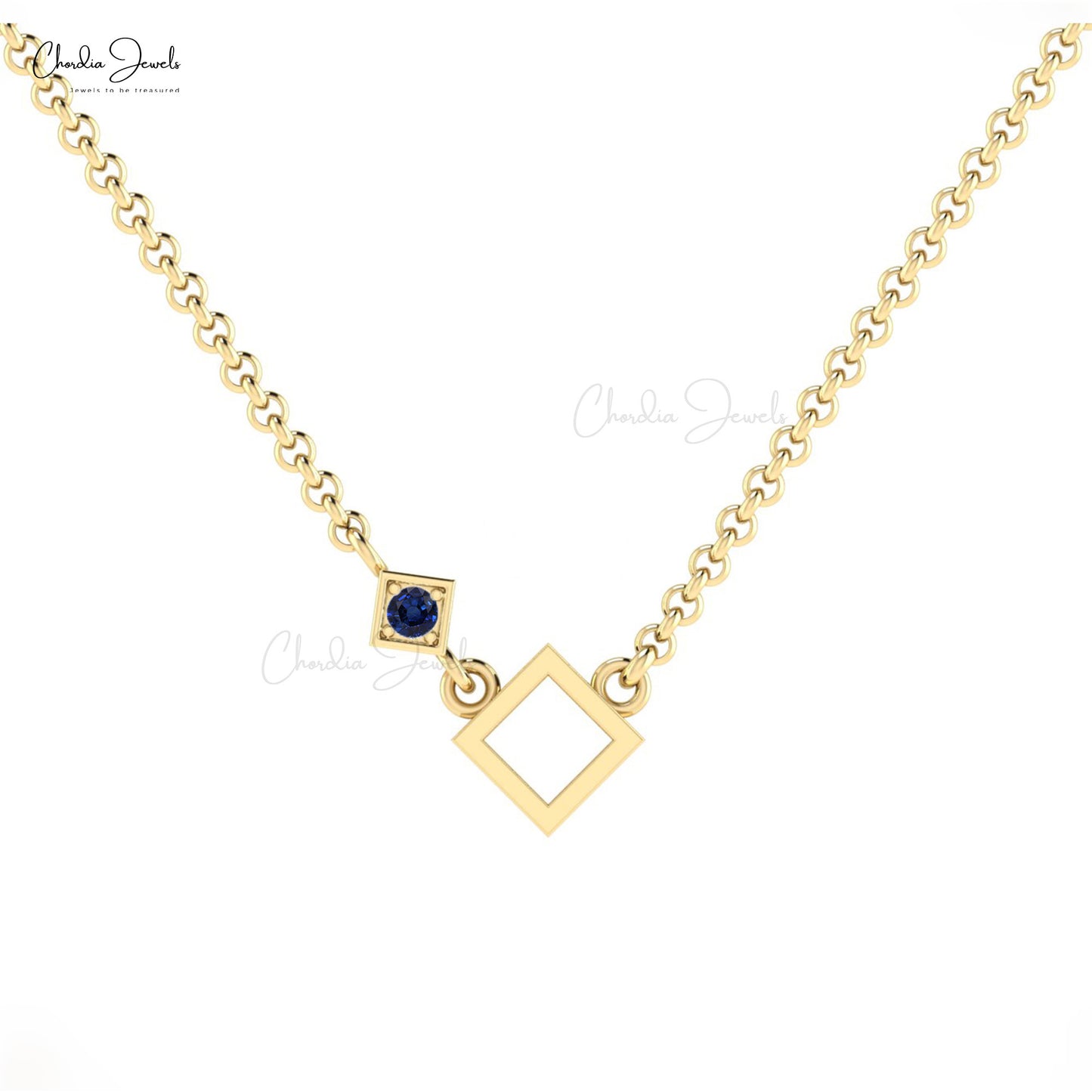New Fashion Vintage Natural Gemstone Accented Necklace Pendant in 14k Real Gold 2.50mm Blue Sapphire Necklace Hallmarked Jewelry For Women