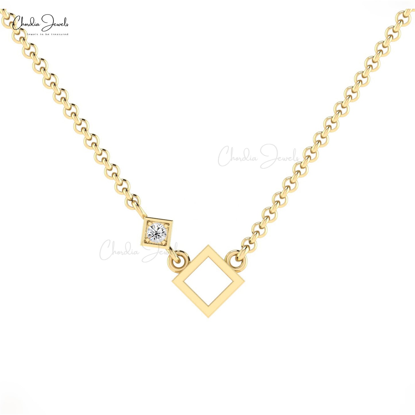 High Quality Antique Luxury Natural White Diamond Open Square Necklace Pendant With Spring Ring Closure 14k Solid Gold Necklace Wedding Gift