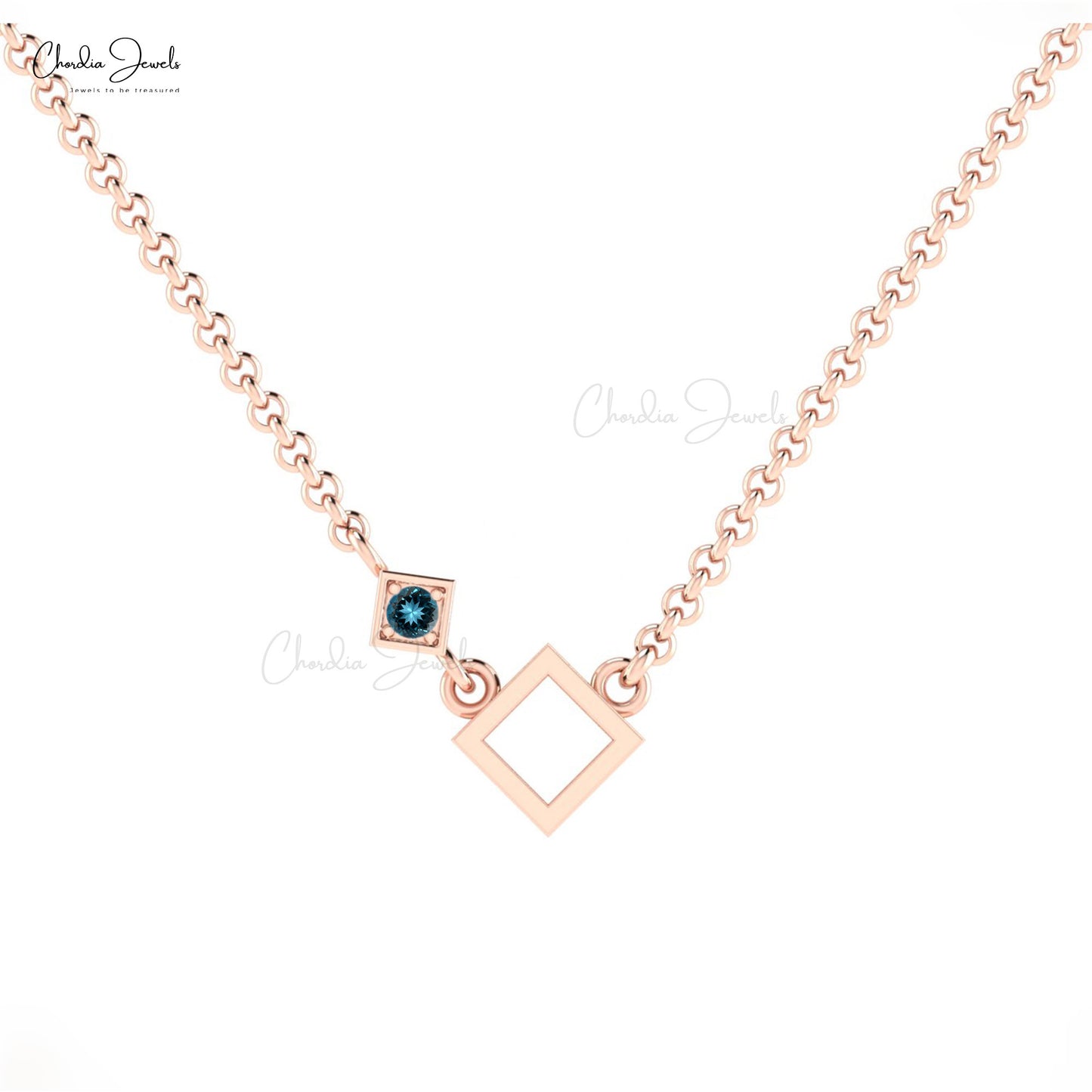 Load image into Gallery viewer, Trendy Exclusive Charms Necklace Pendant For Women Natural London Blue Topaz Open Square Gemstone Necklace in 14k Solid Gold Wedding Gift
