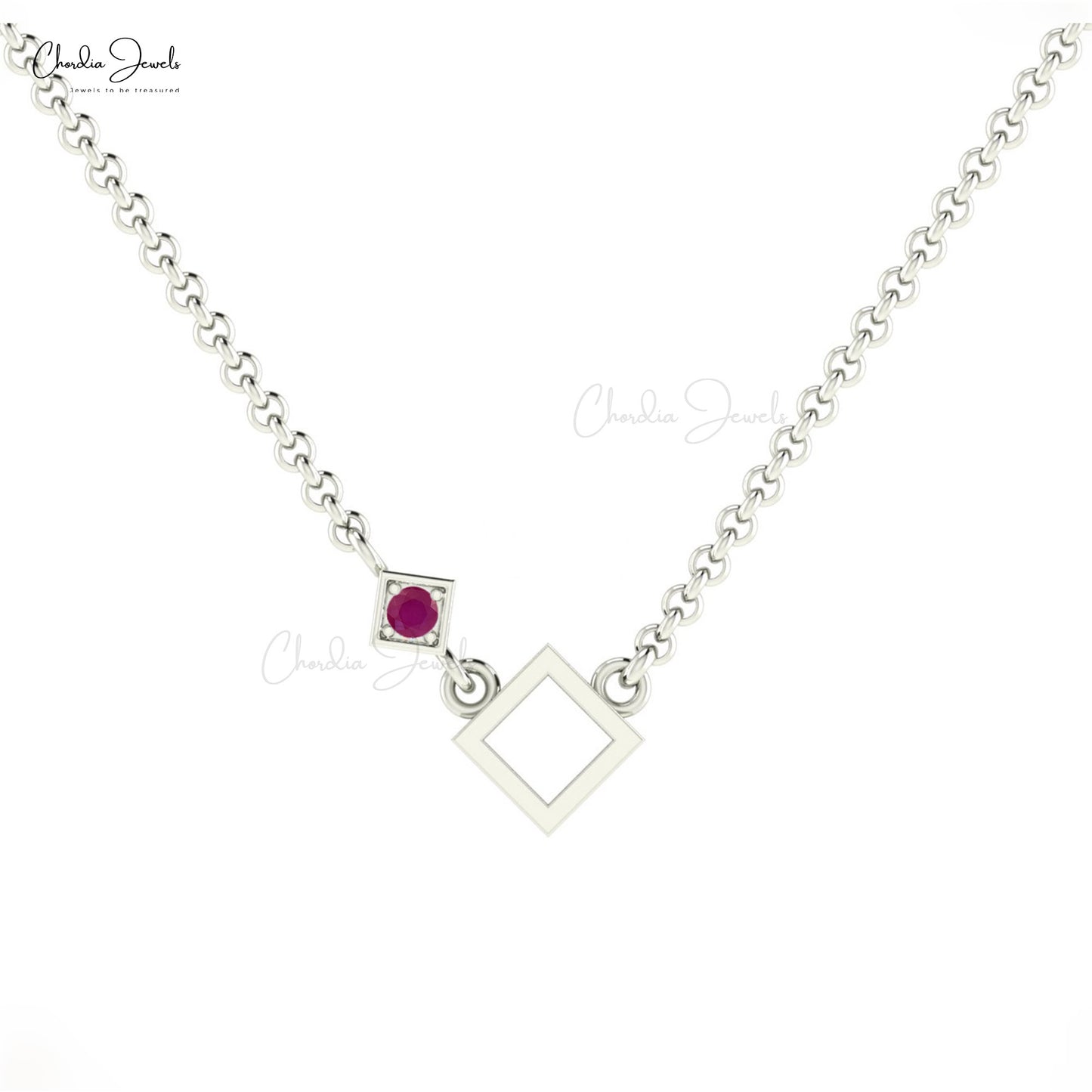 Load image into Gallery viewer, Unique Design Elegant Square Necklace Natural Red Ruby Gemstone Accented Necklace Pendant 14k Pure Gold Light Weight Jewelry For Mother&amp;#39;s Day Gift
