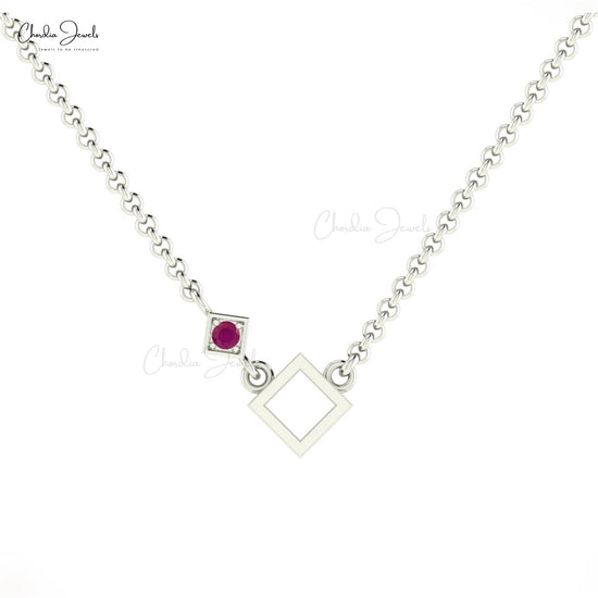 Load image into Gallery viewer, Unique Design Elegant Square Necklace Natural Red Ruby Gemstone Accented Necklace Pendant 14k Pure Gold Light Weight Jewelry For Mother&amp;#39;s Day Gift
