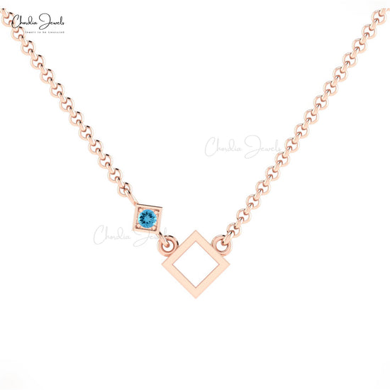 Load image into Gallery viewer, Round 2.50mm Cut 0.08 Ct December Birthstone Natural Swiss Blue Topaz Open Square Necklace 14k Solid Gold Pave Set Gemstone Fine Jewelry For Women
