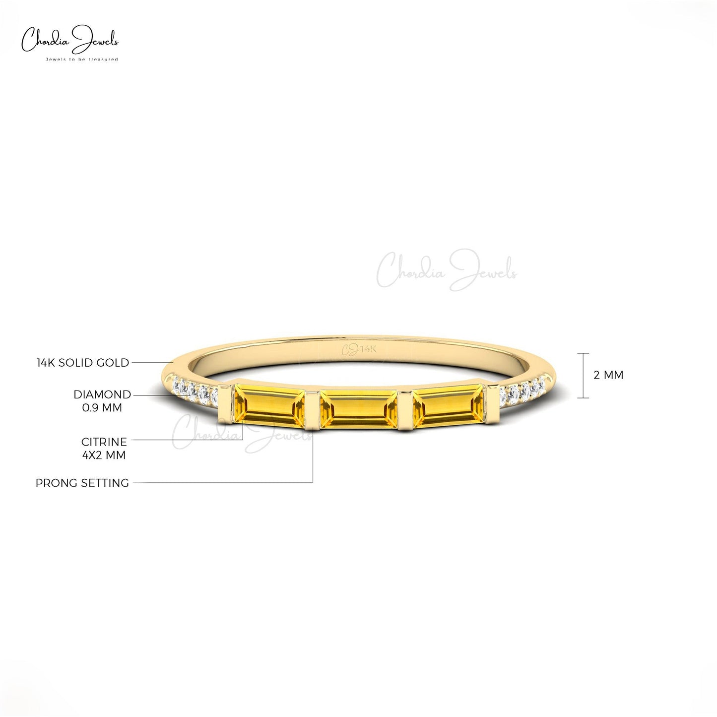 Load image into Gallery viewer, 14k Gold Genuine Citrine And Diamond Dainty Stacking Ring For Birthday
