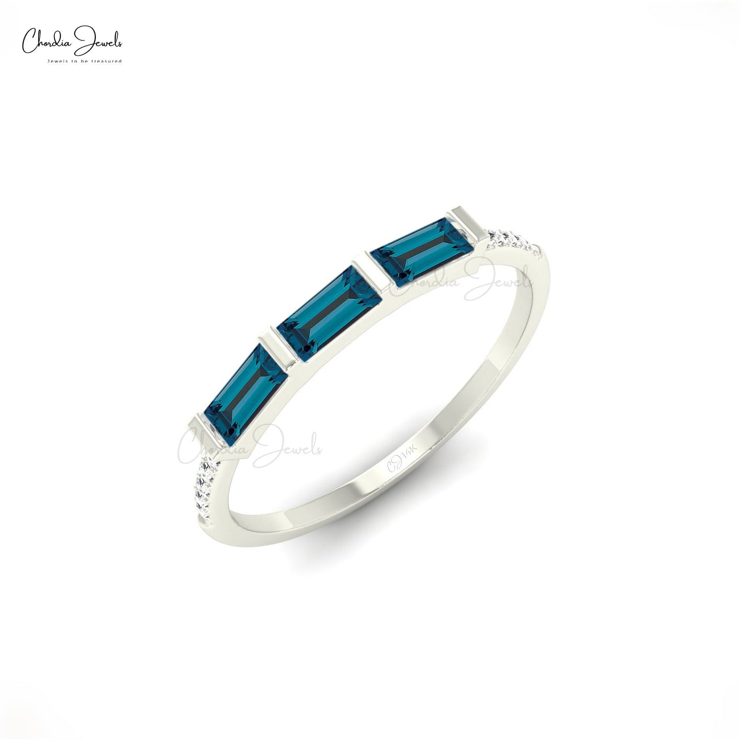 London Blue Topaz Stackable Anniversary Ring in 14k Gold with Diamond Accent