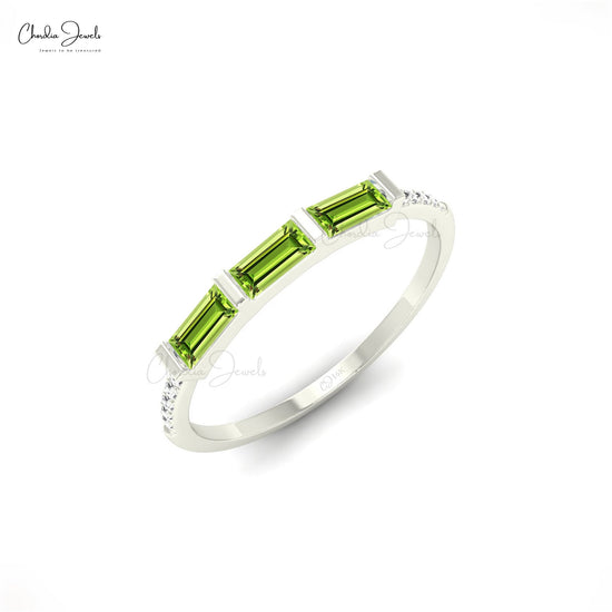 Genuine Peridot And Diamond Accent 14k Solid Gold Dainty Stackable Ring For Birthdays