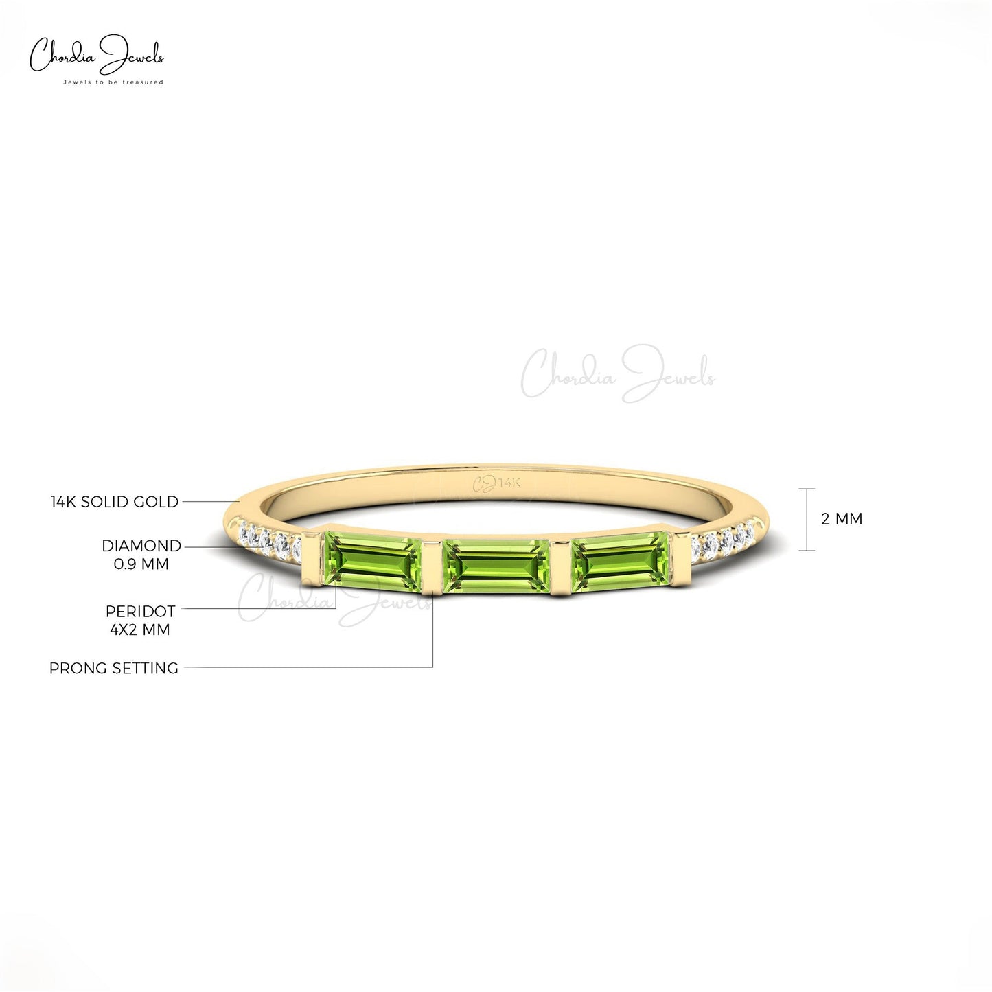 Genuine Peridot And Diamond Accent 14k Solid Gold Dainty Stackable Ring For Birthdays