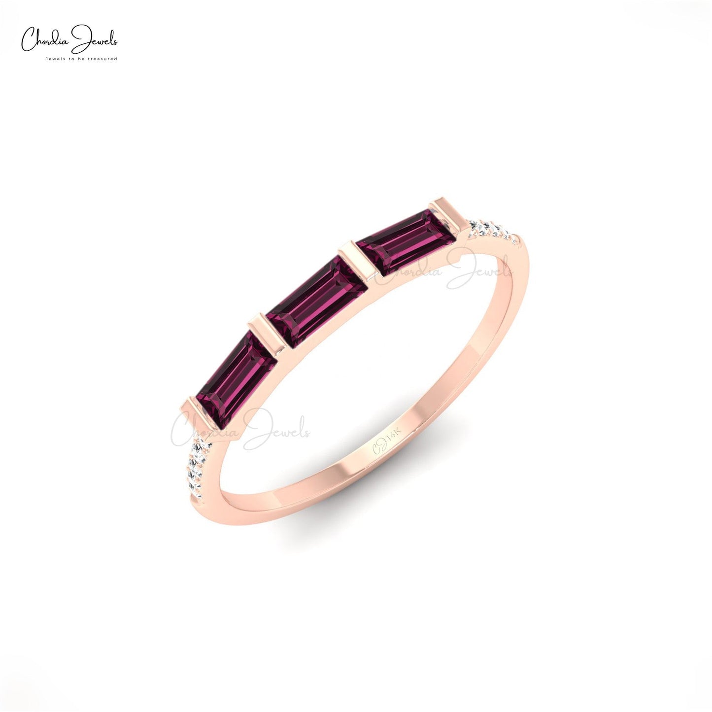 Load image into Gallery viewer, Authentic Rhodolite Garnet and Diamond 14k Solid Gold Stacking Ring for Anniversary
