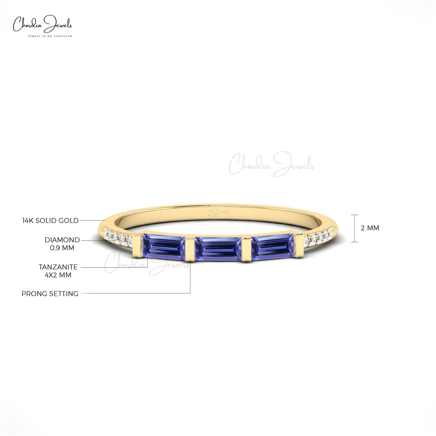 Trilogy Dainty Ring In 14k Real Gold Authentic Tanzanite & Diamond Eternity Ring For Women
