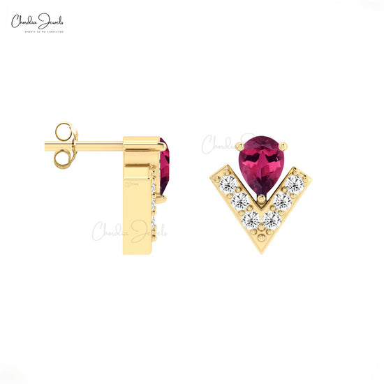 AAA Pink Tourmaline Dainty Studs Earring 14k Solid Gold Diamond Earrings For Her