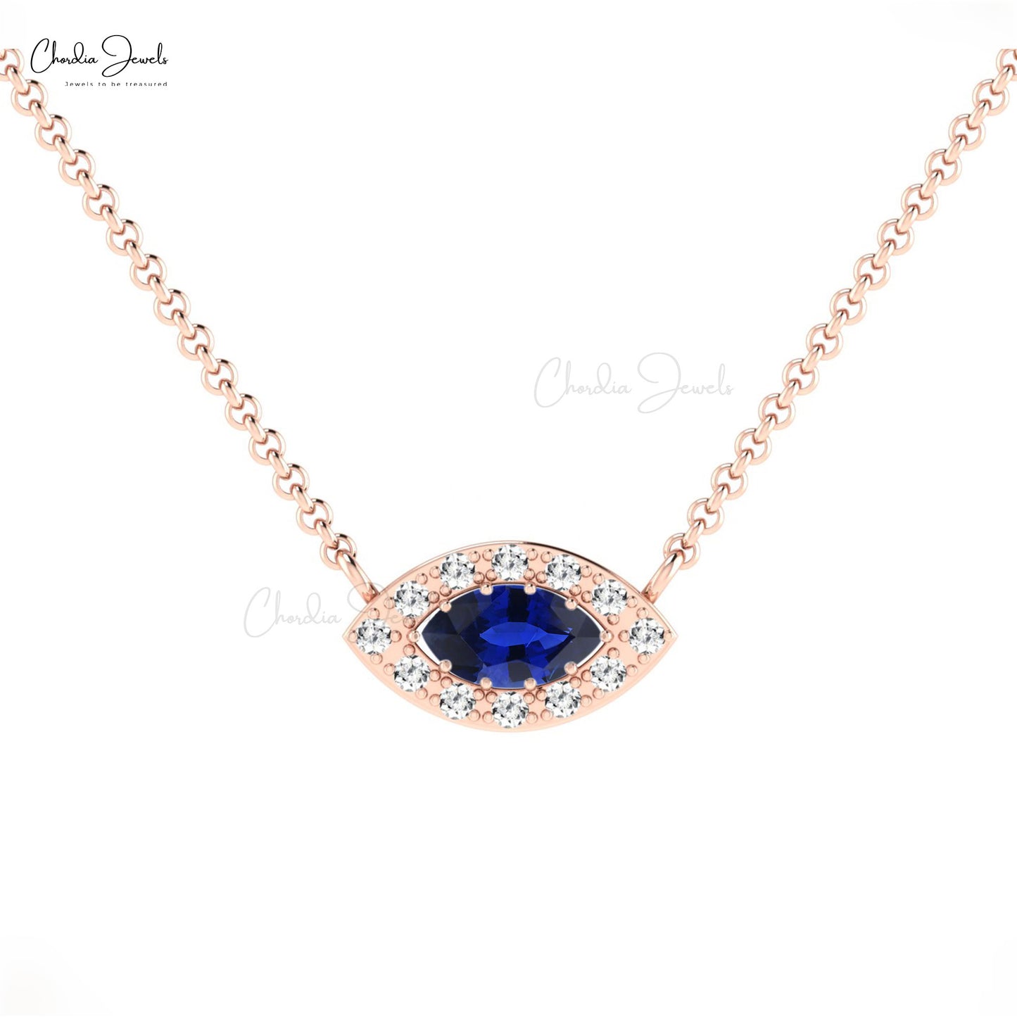 Load image into Gallery viewer, Exquisite Design Natural White Diamond Halo Necklace Pendant Marquise Shape Blue Sapphire Gemstone Necklace in 14k Pure Gold Engagement Gift
