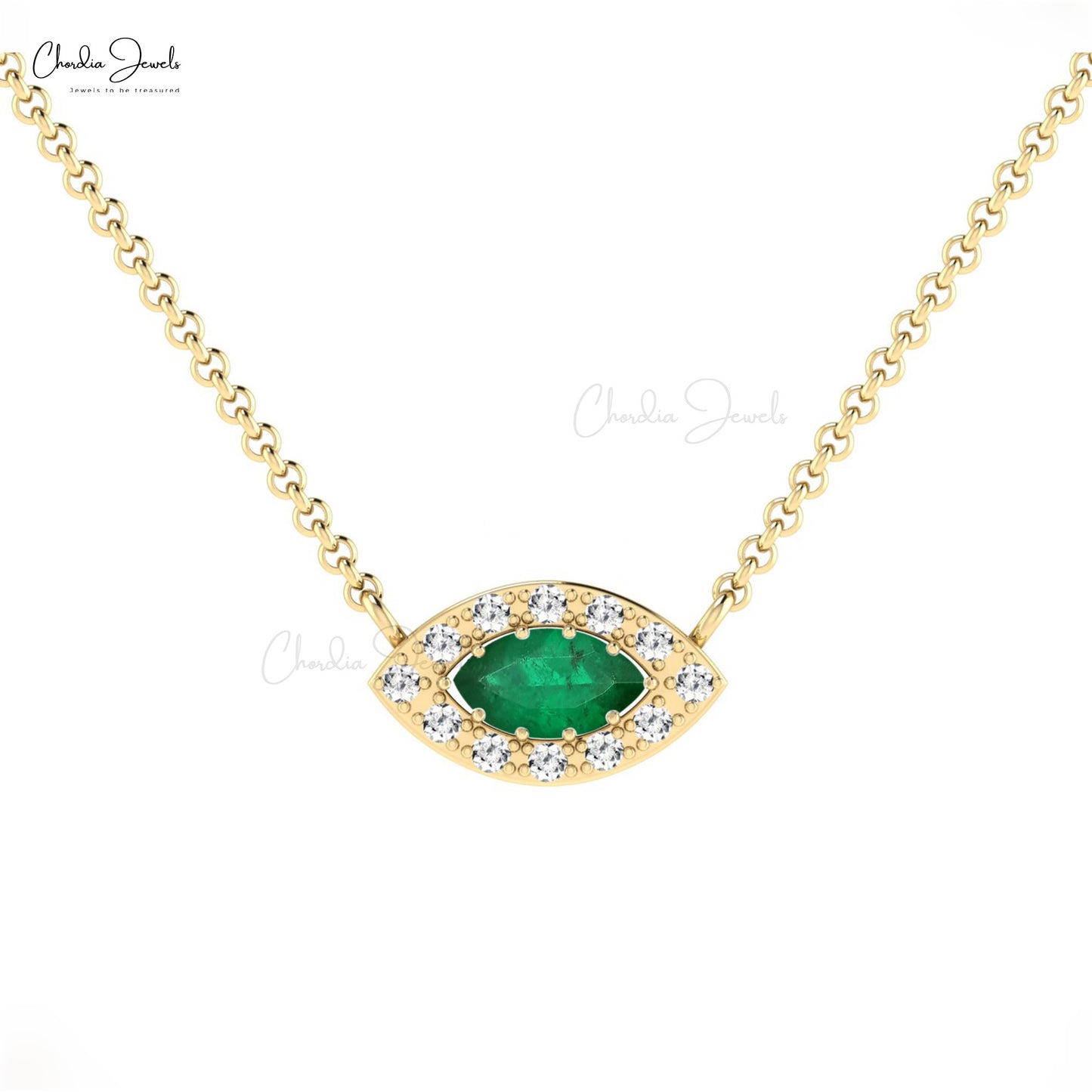 Load image into Gallery viewer, Customized Natural White Diamond Halo Necklace Pendant in Real 14k Gold Marquise Shape Green Emerald Gemstone Pendant Jewelry For Wife
