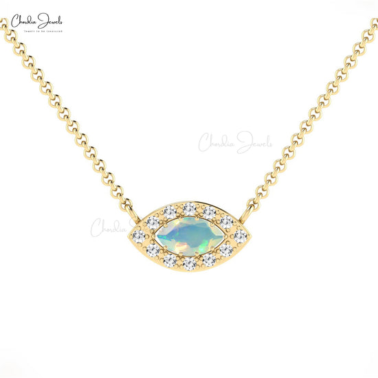 Customized Original AAA Quality Natural Fire Opal and White Diamond Halo Necklace Pendant in 14k Solid Gold Light Weight Jewelry For Gift