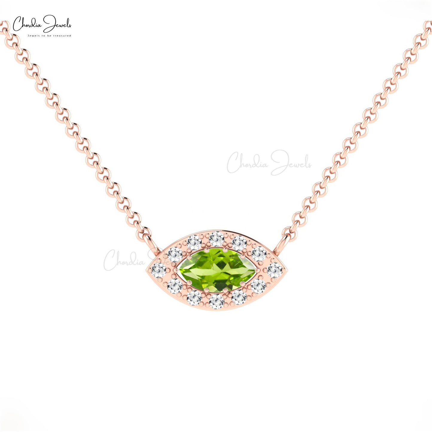 Natural Green Peridot Halo Necklace