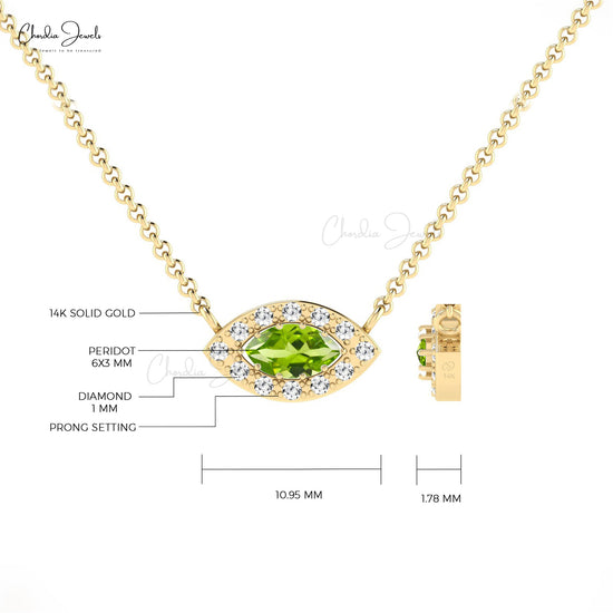 Natural Green Peridot Halo Necklace