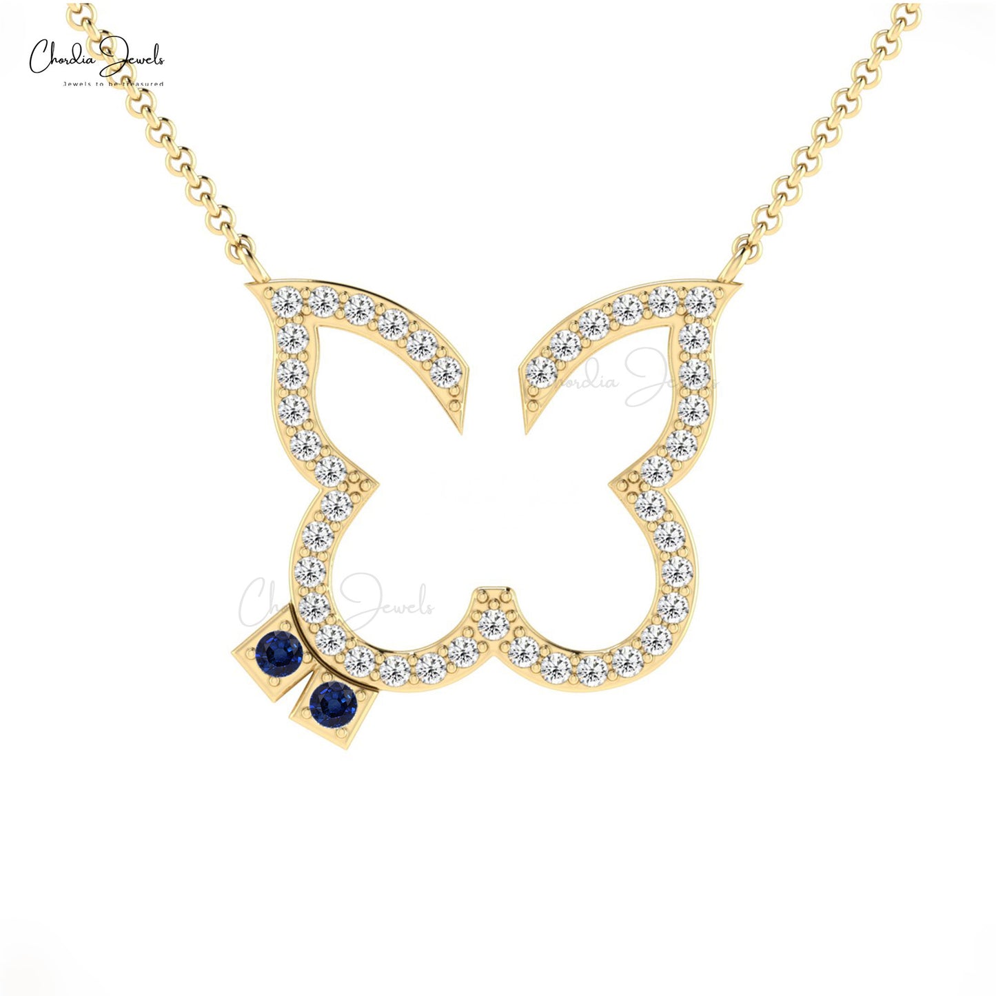 Load image into Gallery viewer, Handmade Beautiful Butterfly Necklace Pendant Natural White Diamond and Blue Sapphire Gemstone Dainty Necklace Wedding Gift For Her

