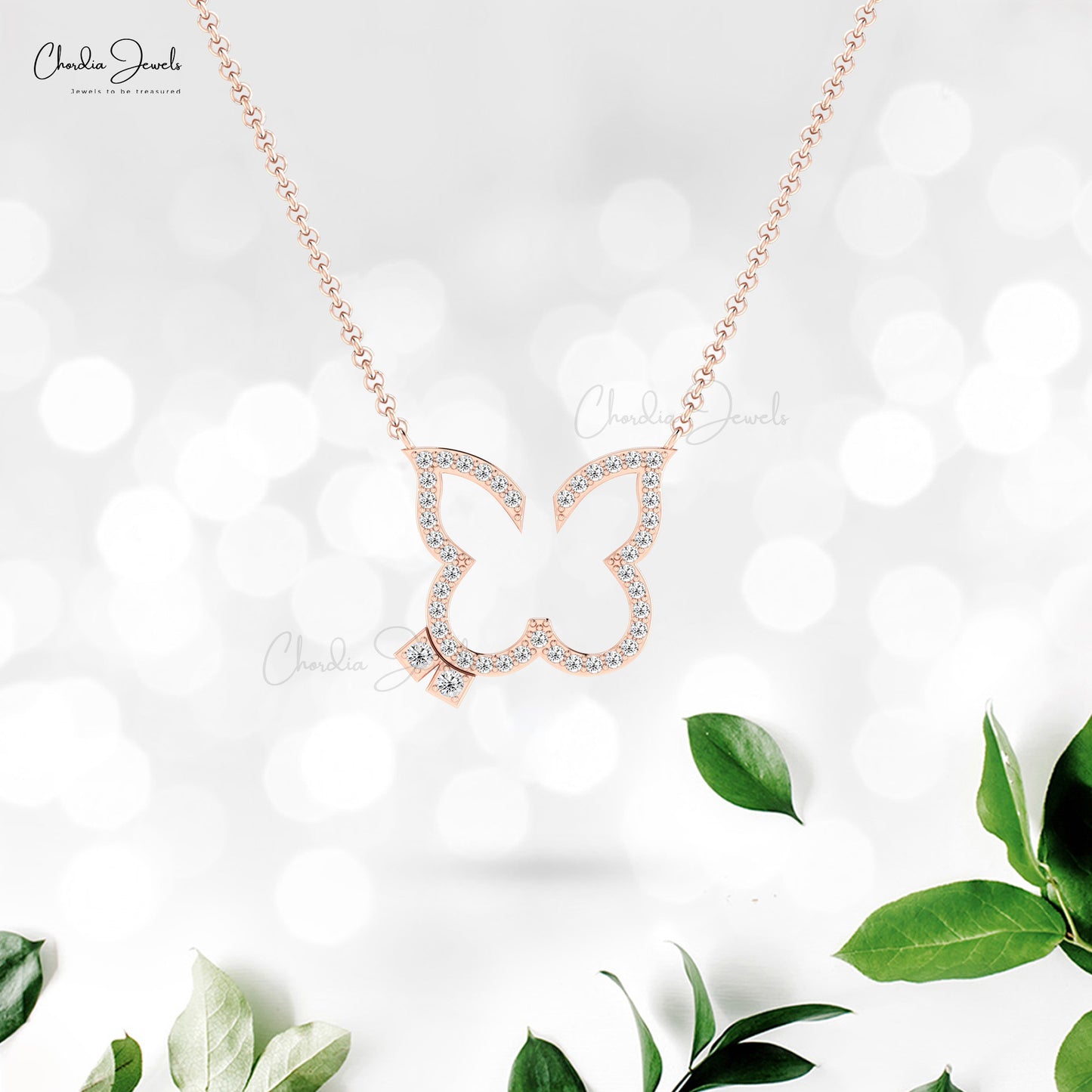 Open Butterfly 0.39 Round Diamond Solid 14k Gold Dainty Chain Necklace For Her