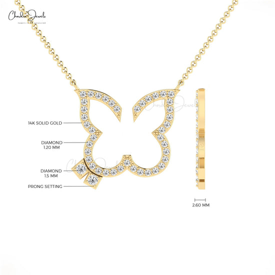 Diamond Open Butterfly Necklace in 14k Gold for Her