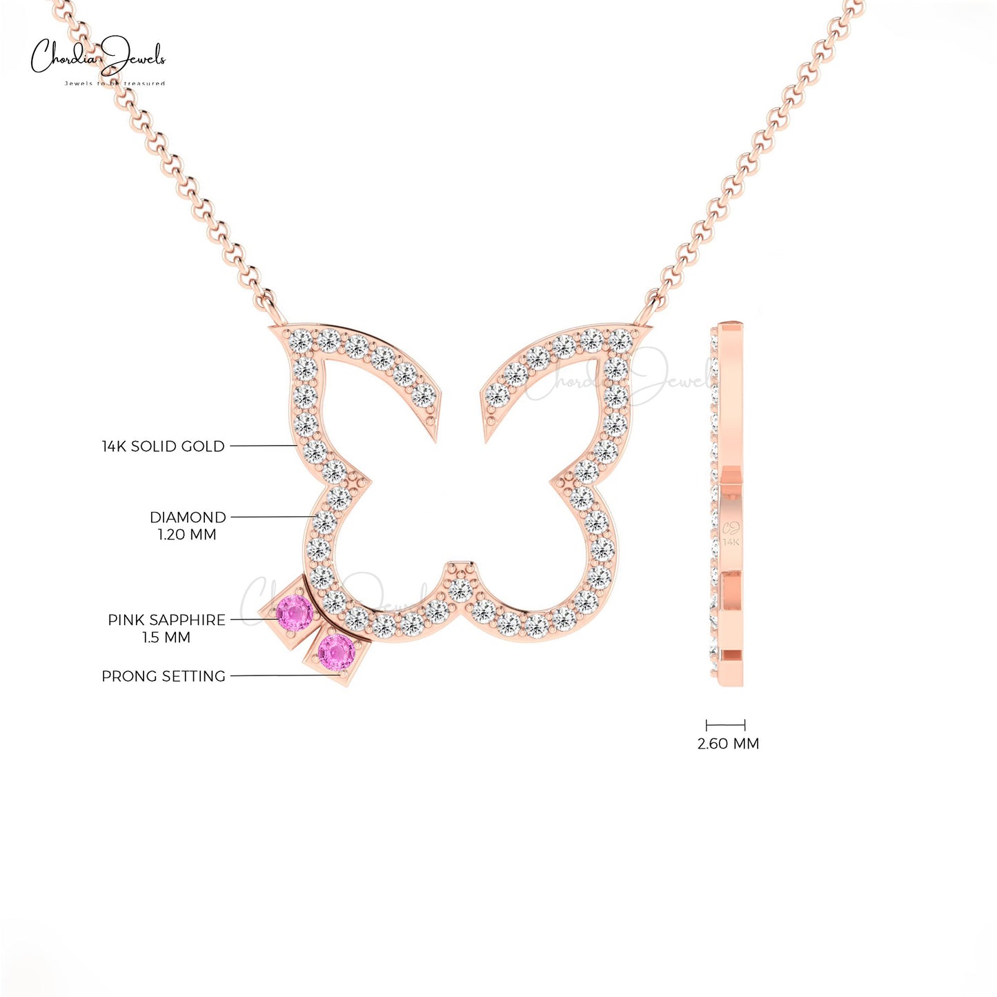 Pink Sapphire Butterfly Necklace