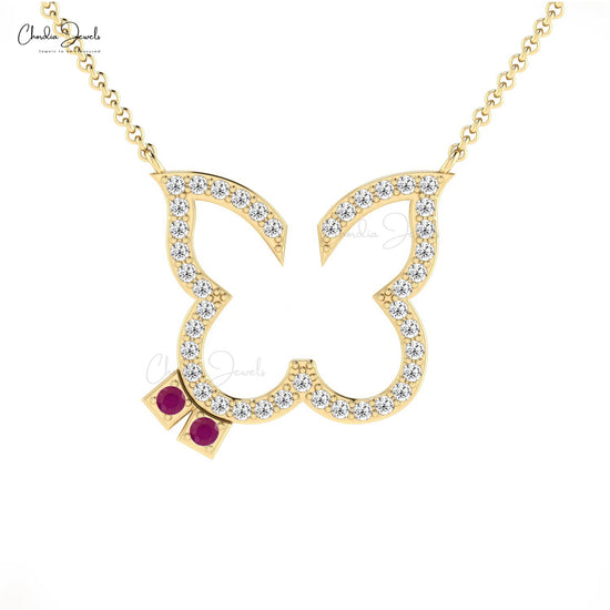 Natural  Ruby Diamond Dainty Necklace 14k Solid Gold Necklace For Birthday Gift