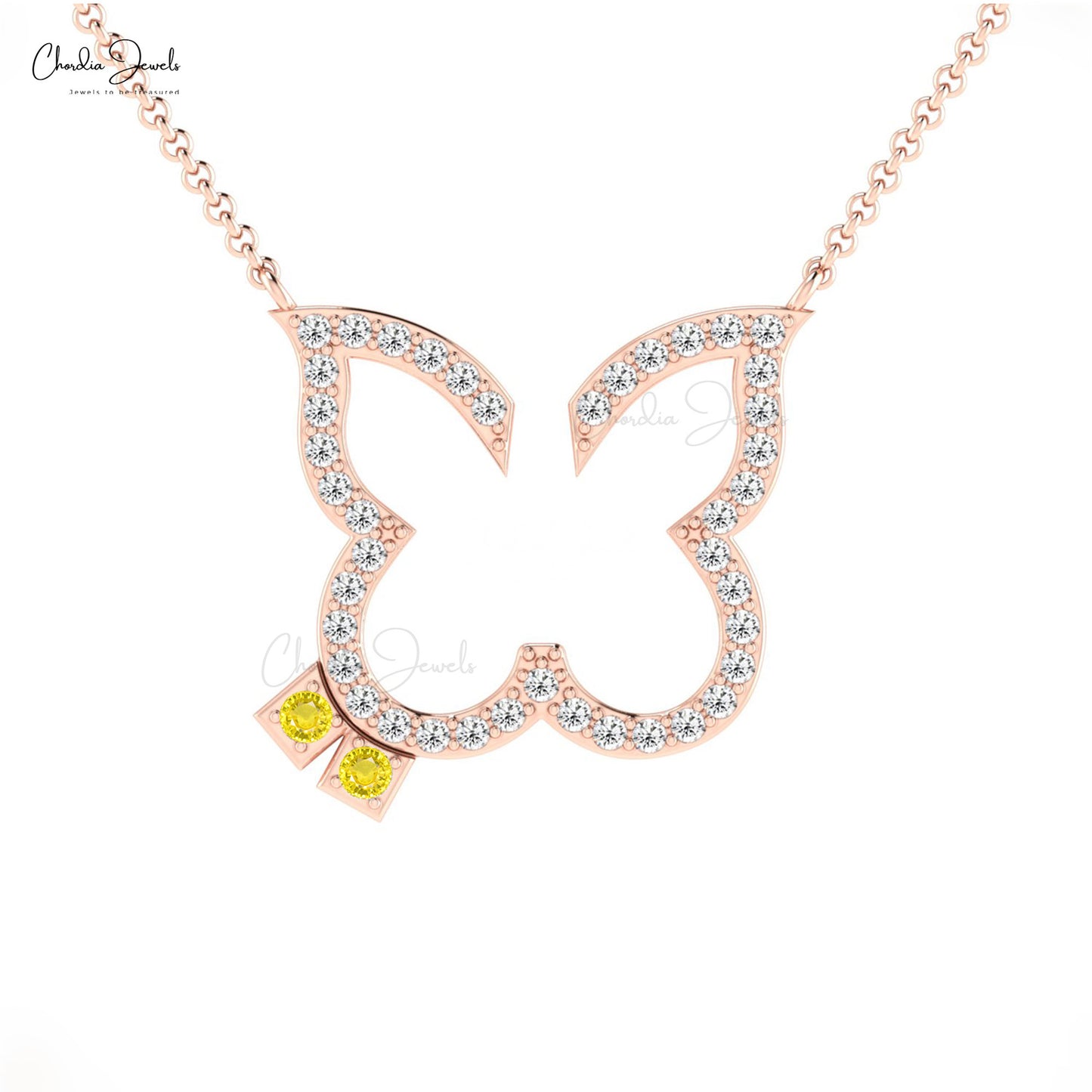Load image into Gallery viewer, Elegant Butterfly Necklace Pendant With White Diamond Natural Yellow Sapphire Necklace in 14k Solid Gold Minimalist Jewelry For Gift
