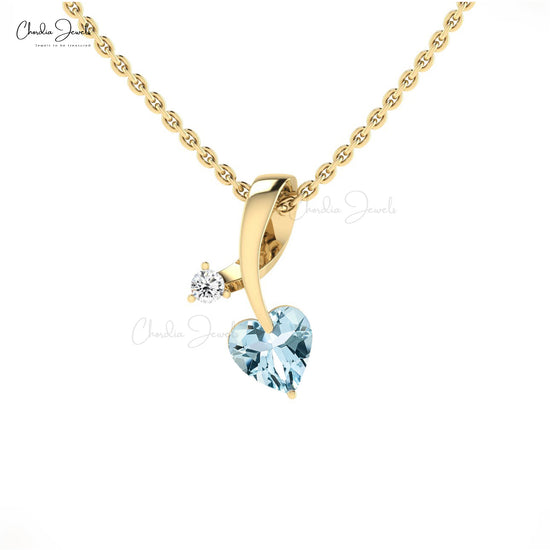 AAA Aquamarine Twisted Diamond Pendant 14k Solid Gold Pendant For Women's