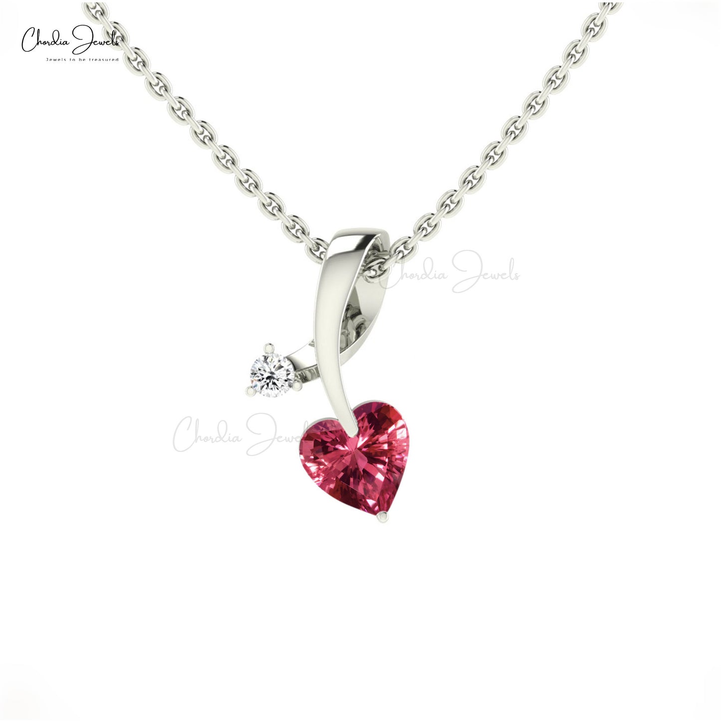 Load image into Gallery viewer, AAA Pink Tourmaline 5mm Heart Cut Pendant 14k Solid Gold Diamond Pendant For Her
