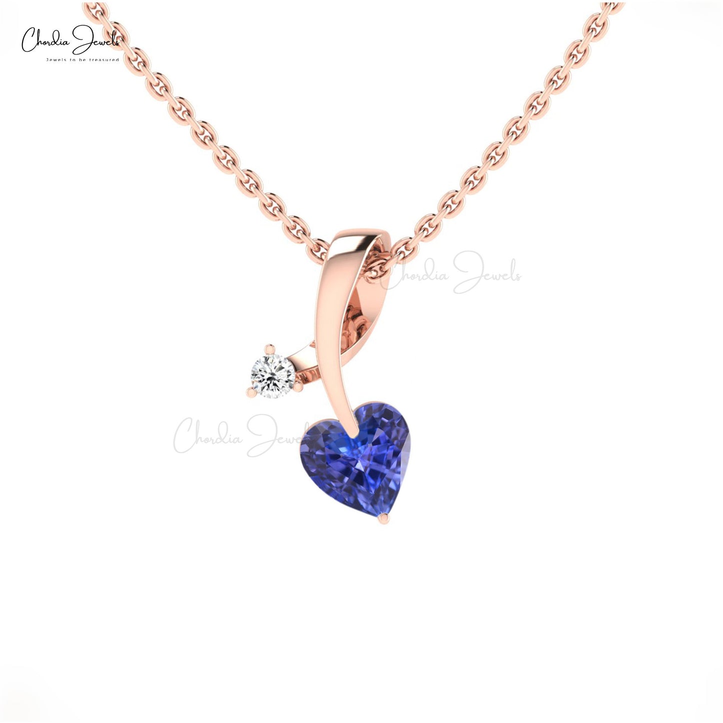 Natural Tanzanite Diamond Studded Pendant In 14k Solid Gold December Birthstone Pendant
