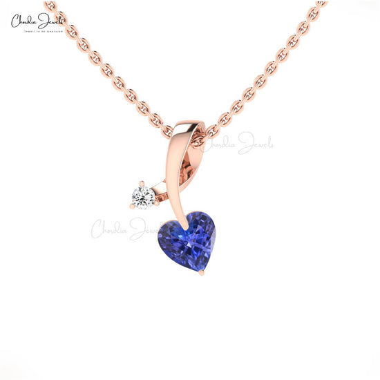 Natural Tanzanite Diamond Studded Pendant In 14k Solid Gold December Birthstone Pendant