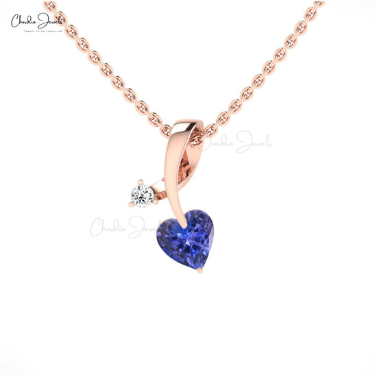Load image into Gallery viewer, Natural 5mm Heart Tanzanite Twisted Pendant 14k Real Gold Diamond Studded Pendant
