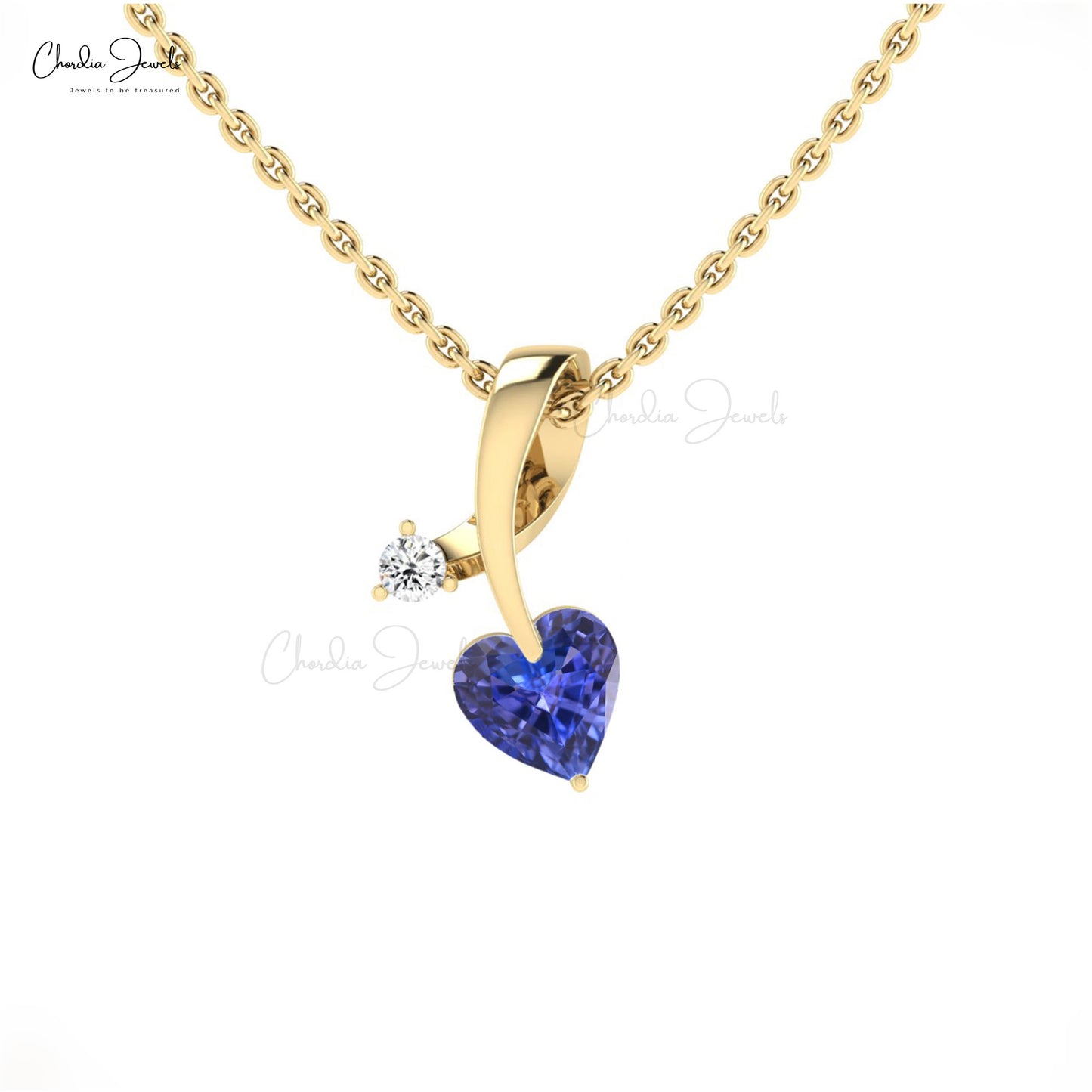Natural Tanzanite Diamond Studded Pendant In 14k Solid Gold December Birthstone Pendant
