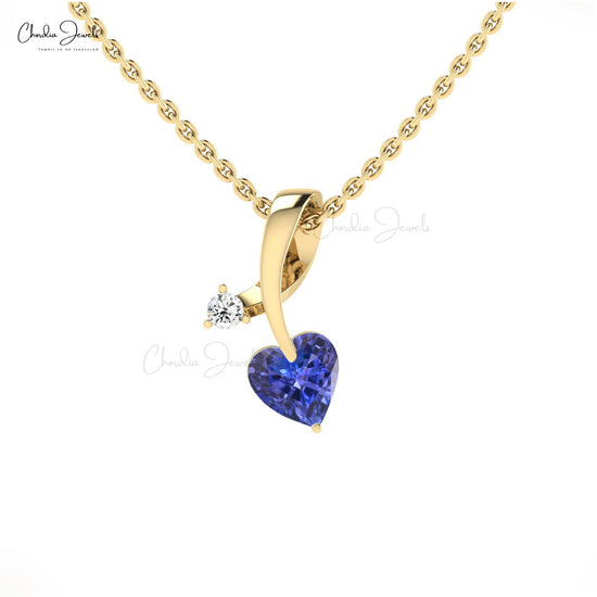 Natural Tanzanite Diamond Studded Pendant In 14k Solid Gold December Birthstone Pendant