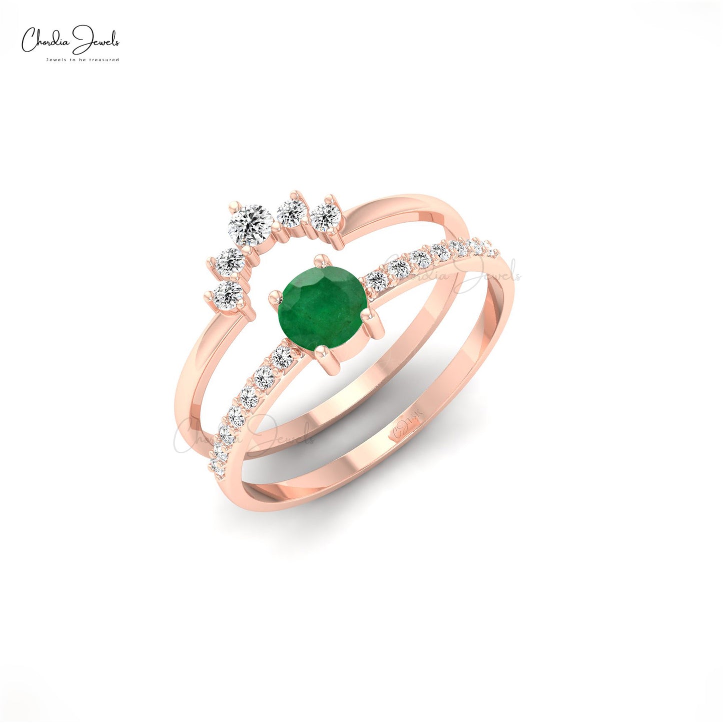 Stackable Ring With 0.23ct Emerald Gemstone 14k Solid Gold Diamond Eternity Band For Gift