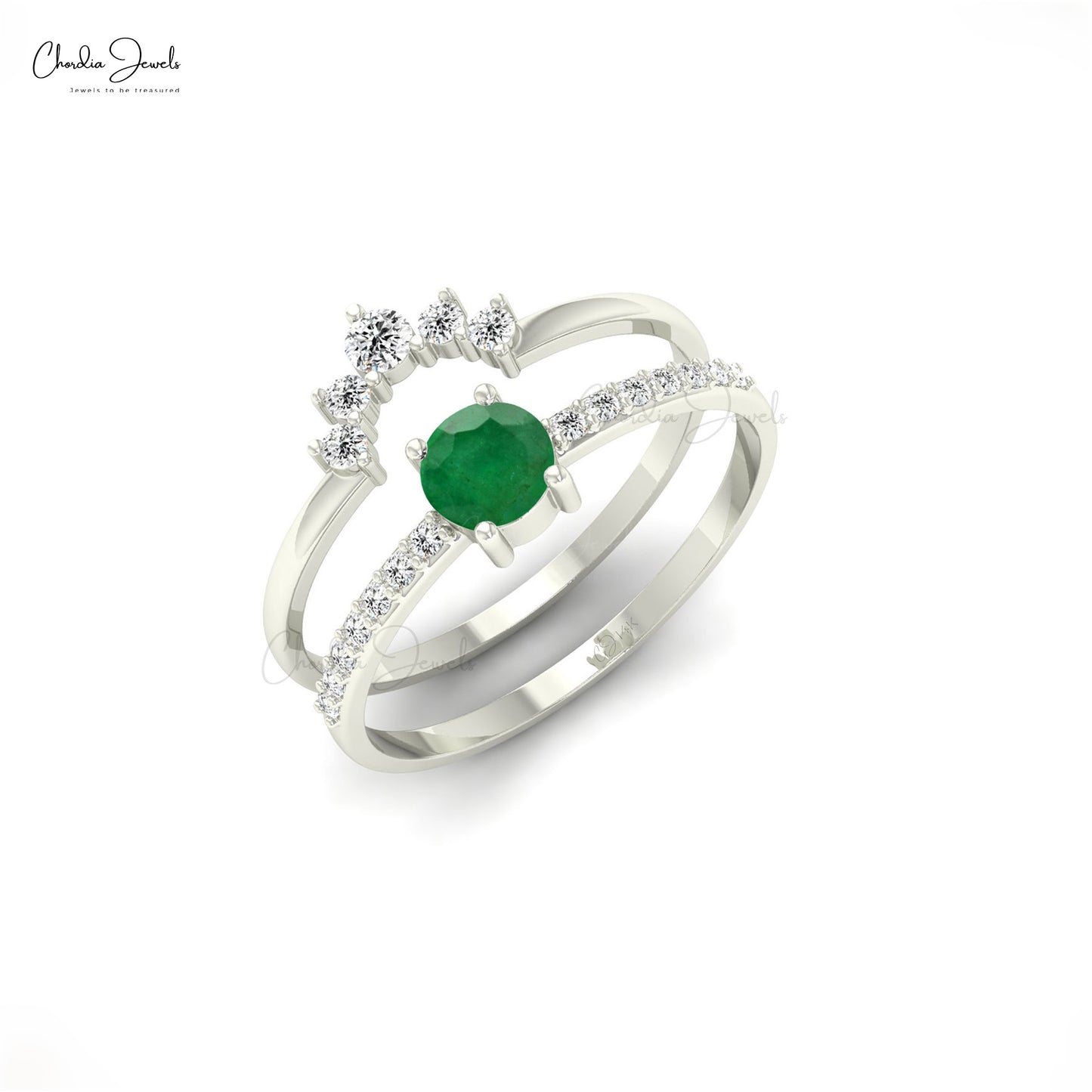 Stackable Ring With 0.23ct Emerald Gemstone 14k Solid Gold Diamond Eternity Band For Gift