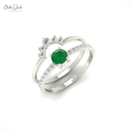 Stackable Ring With 0.23ct Emerald Gemstone 14k Solid Gold Diamond Eternity Band For Gift